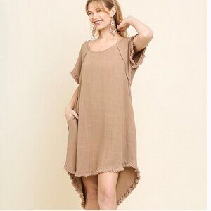 🆕 NWT Linen Blend Hi-Lo Fringe Dress in Latte